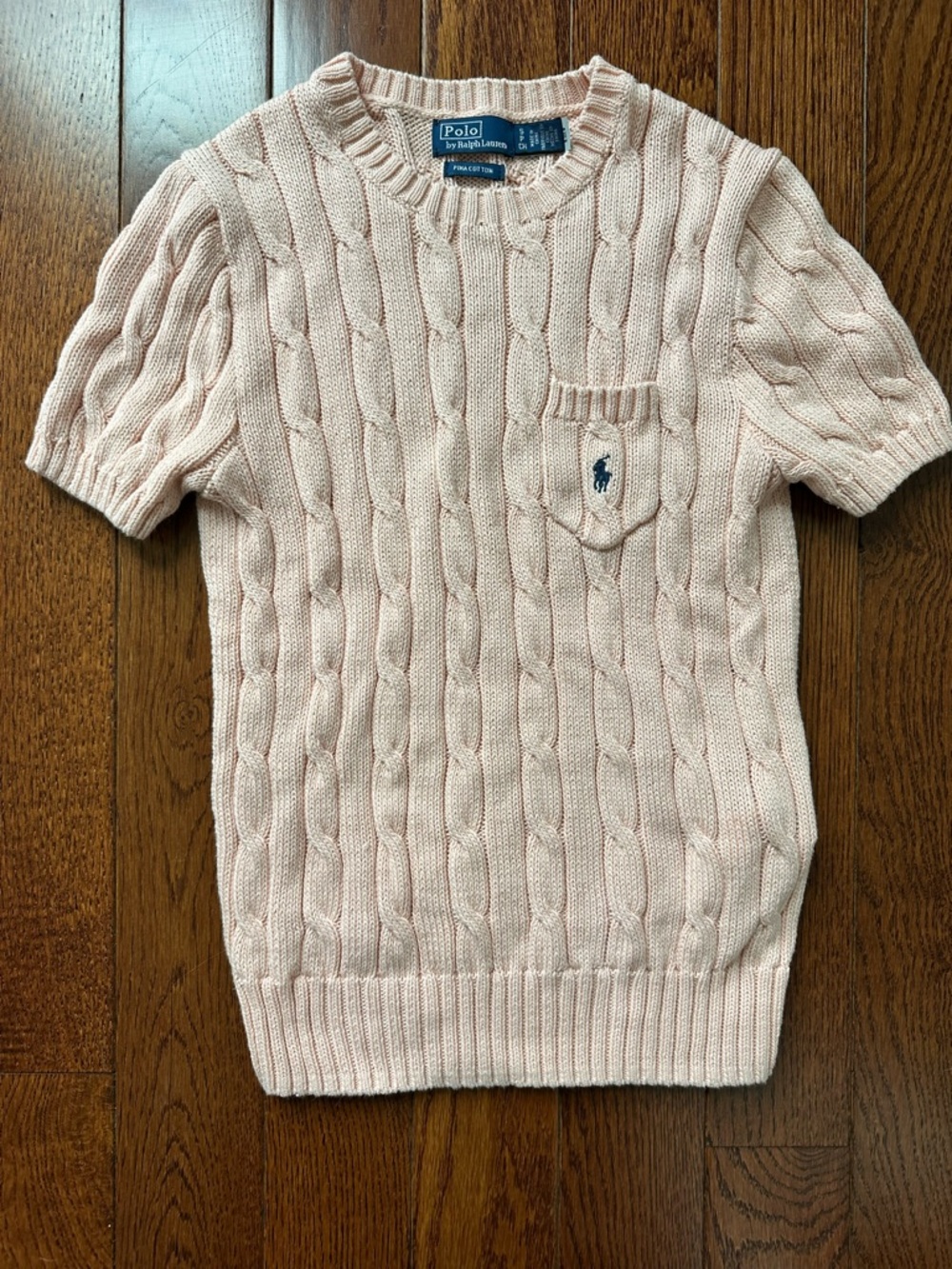 Ralph Lauren Pink Cable-Knit Short-Sleeve Sweater